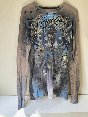 Remetee Skull Graphic Long Sleeve Tee Men's XL | NWT